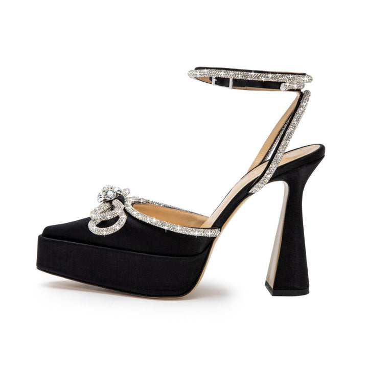 Bow Rhinestone Black Sandals