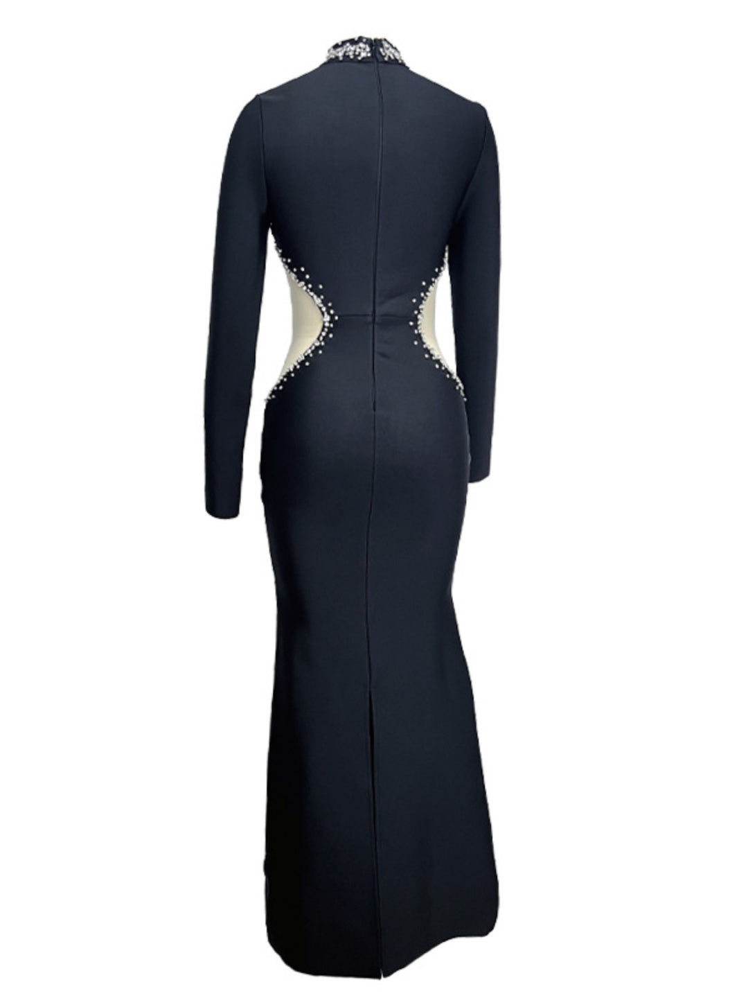 Black Mesh Hollow Diamond Maxi Dress