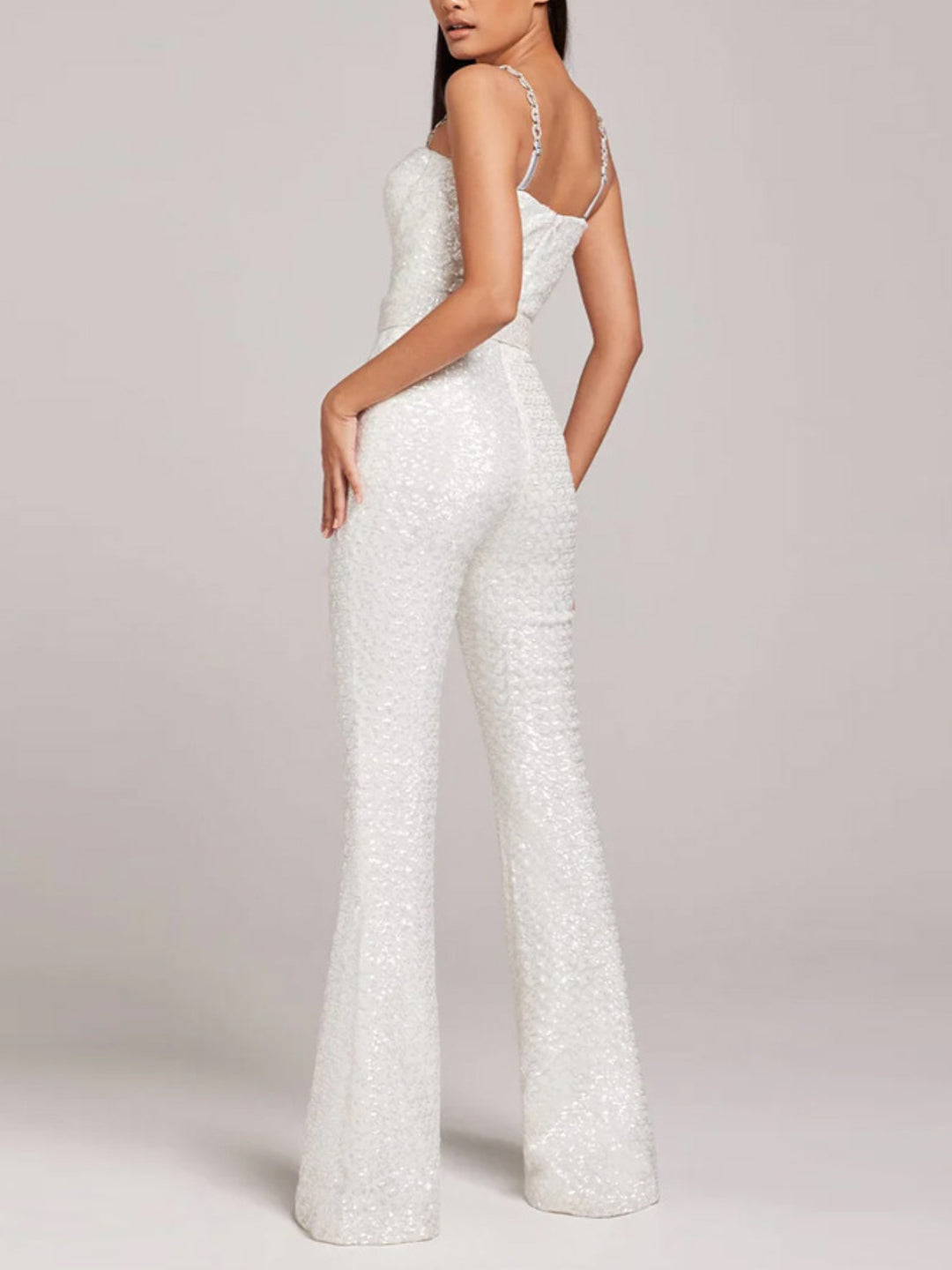 Rachel Sequin Suspender Micro-flare Pants