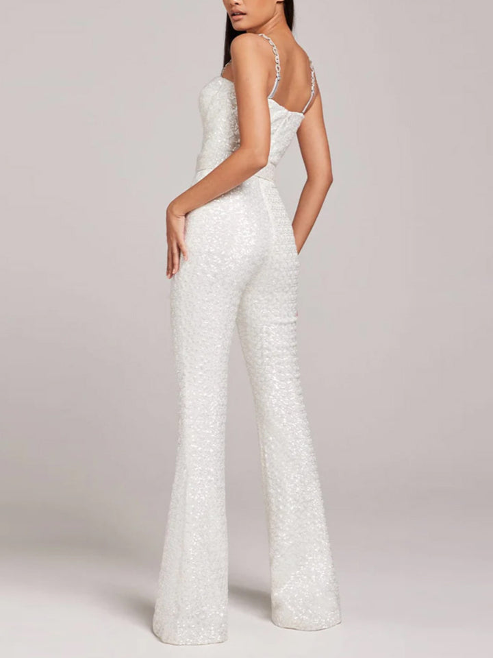 Rachel Sequin Suspender Micro-flare Pants