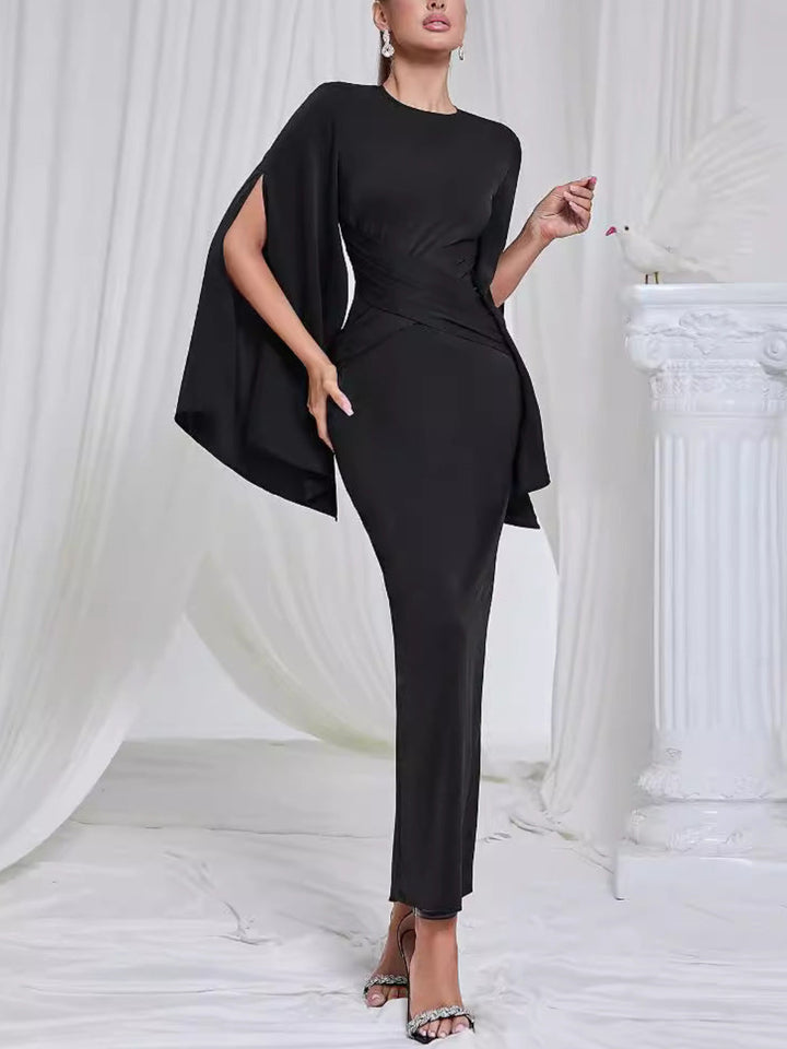 Stylish Solid Color Long-sleeved Side Slit Dress