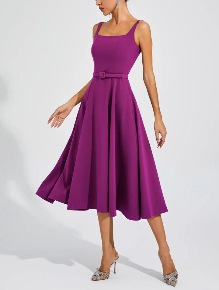 Elegant One-word Shoulder Solid Color Dress