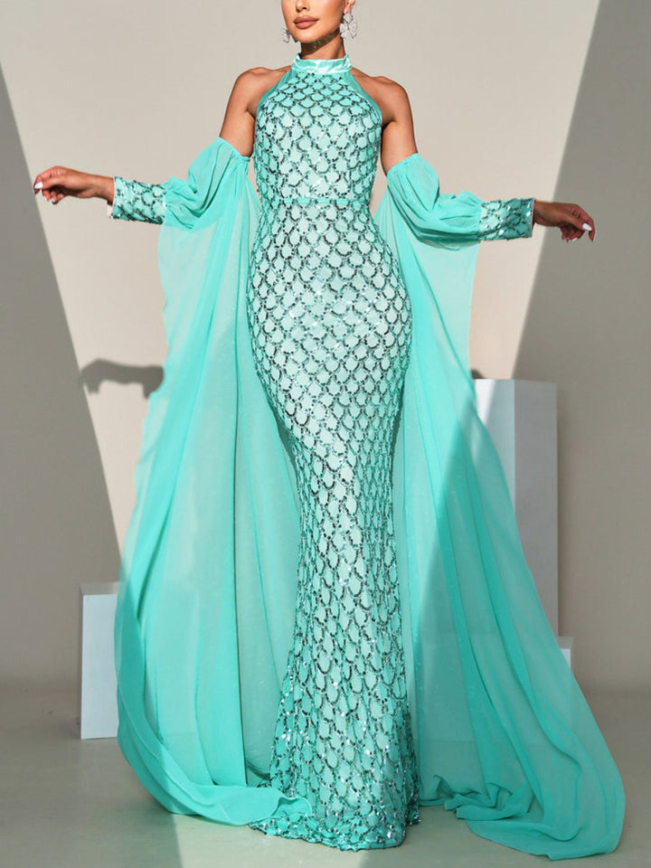 Fashion Fish Scale Sequin Maxi Dress