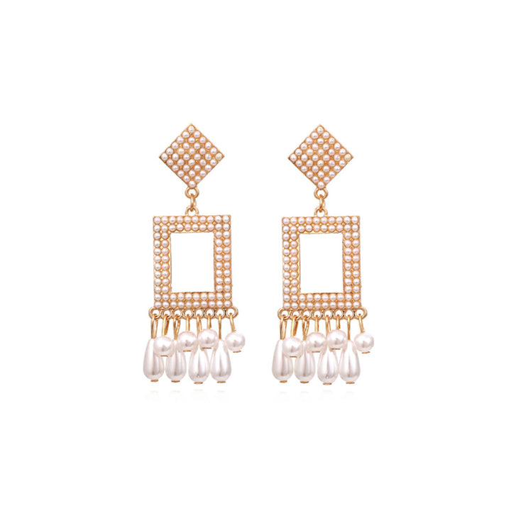 Pearl Fringed Geometric Earrings