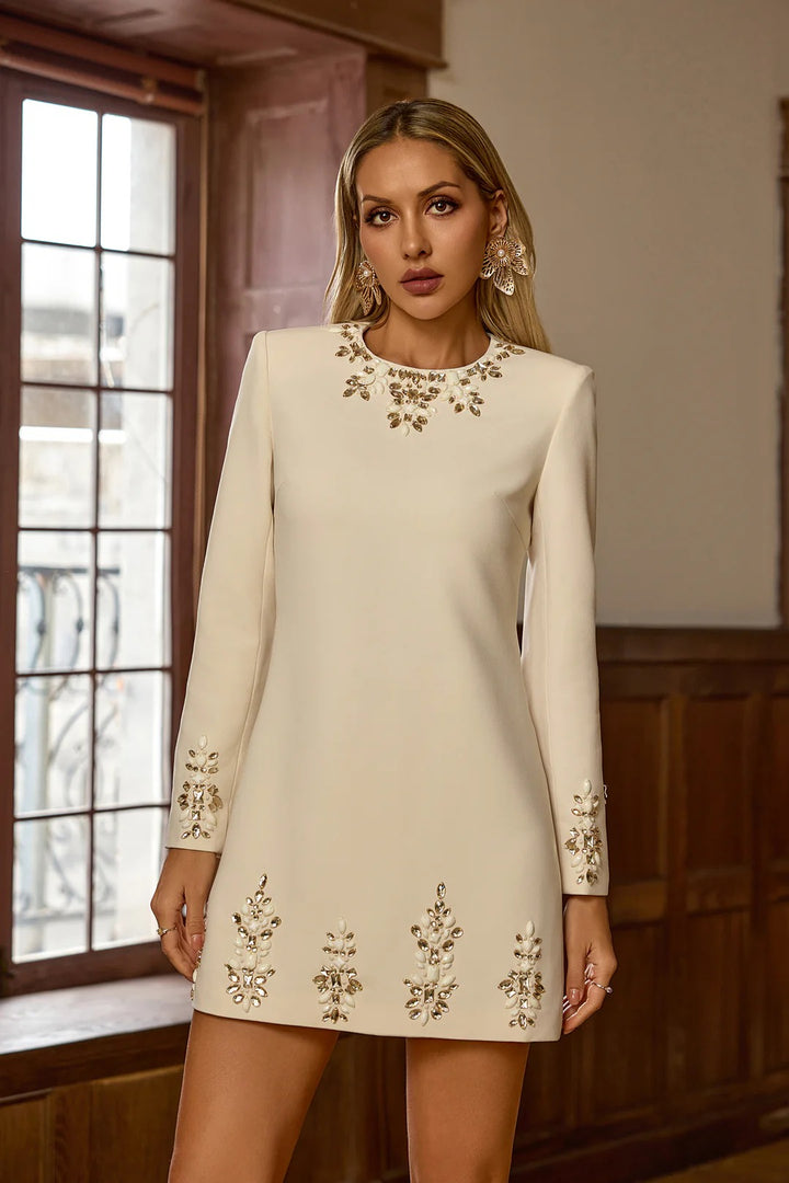 Temperament Beaded Diamond Mini Dress