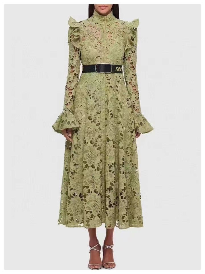 Emma Embroidery Long-Sleeved Hollow Dress