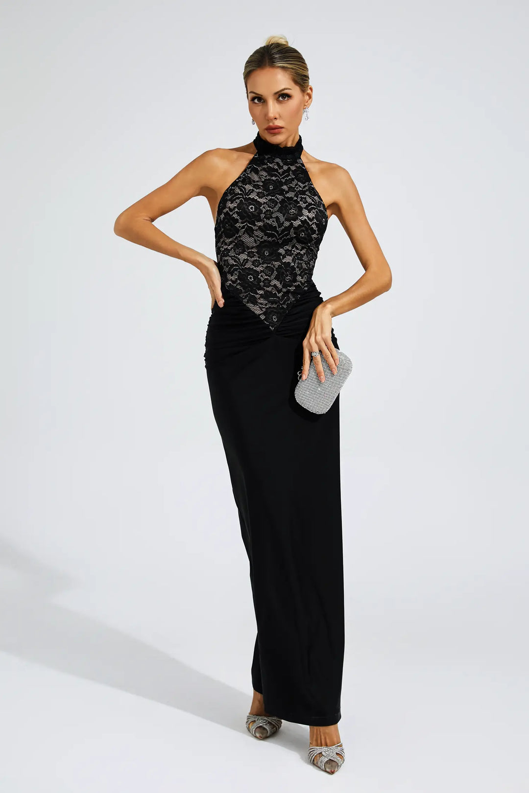 Hollow Lace Black Maxi Dress