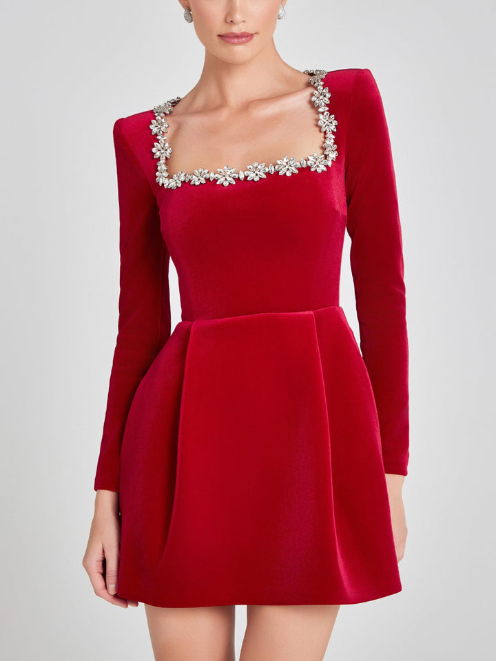 Scarlett Studded Square Neck Long Sleeve Bandage Dress