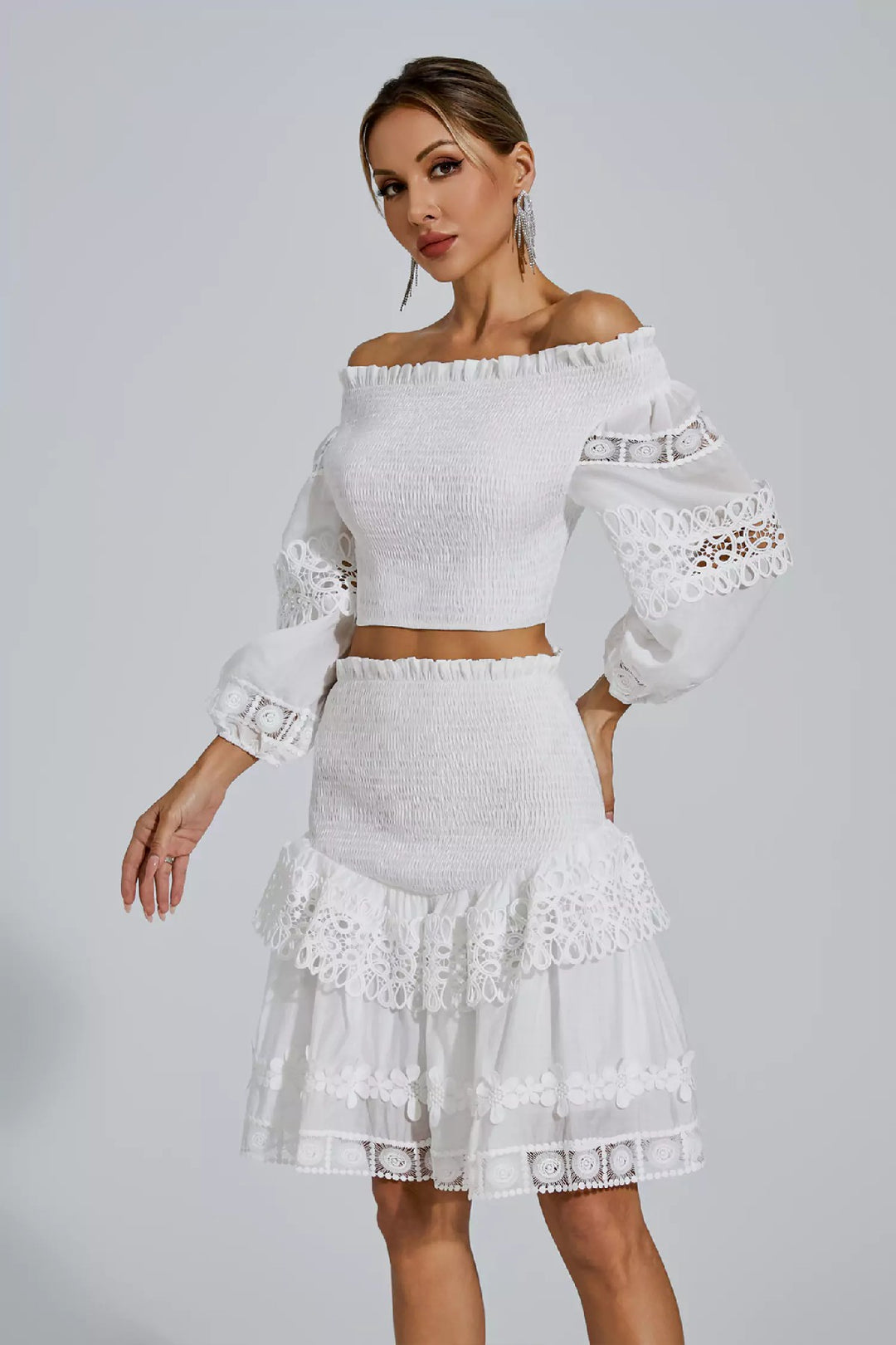 Fashion Embroidery Lace Ruffle Edge Two-piece Set