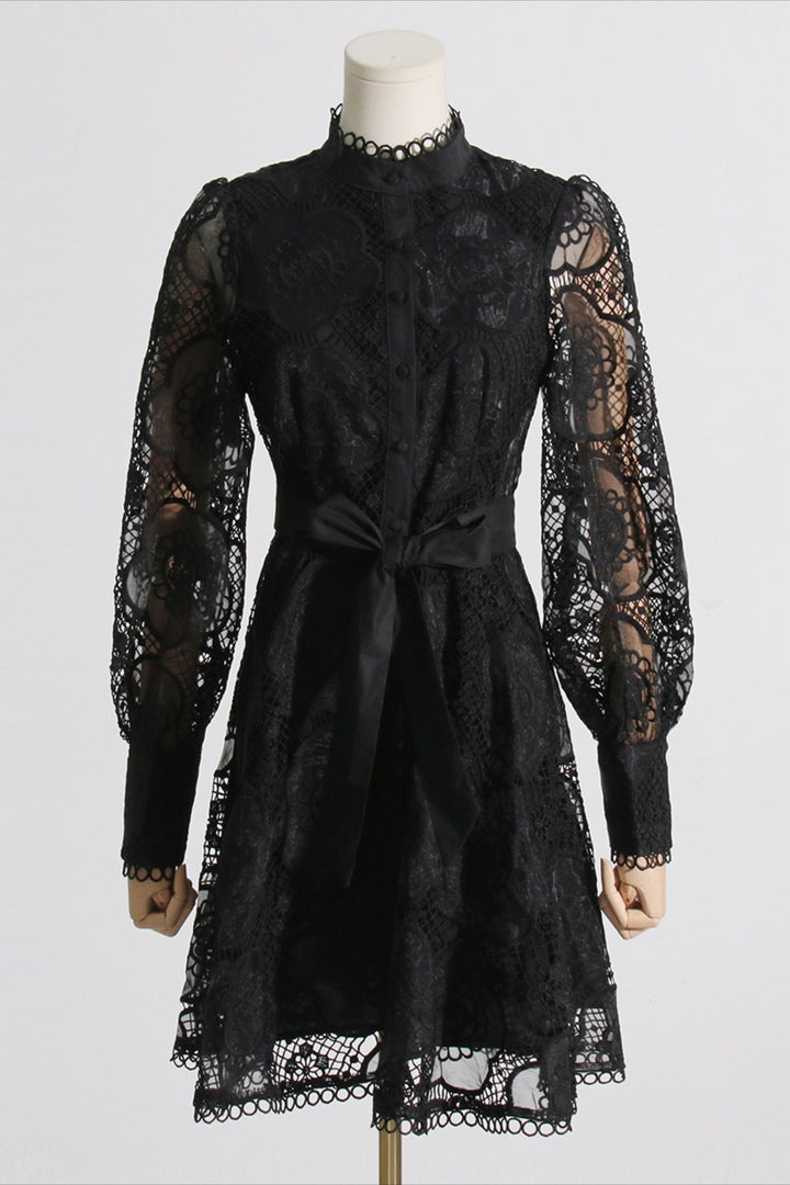 Lorelei Black Lace Jacquard Mini Dress