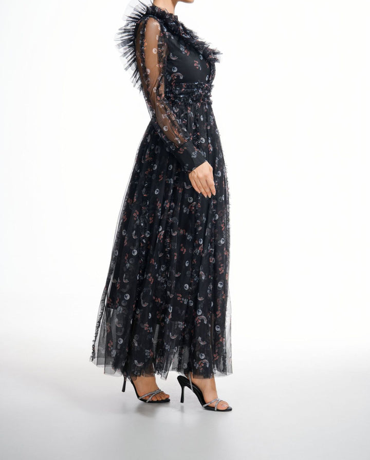 Elegant Fungus Edge Floral Maxi Dress