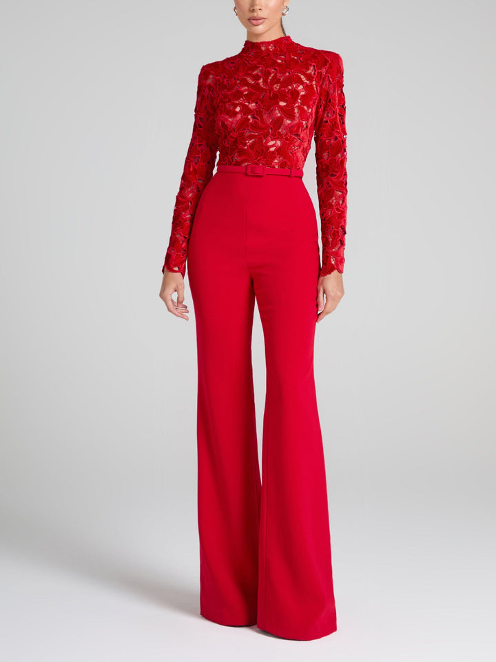 Embroidered Red Jumpsuit