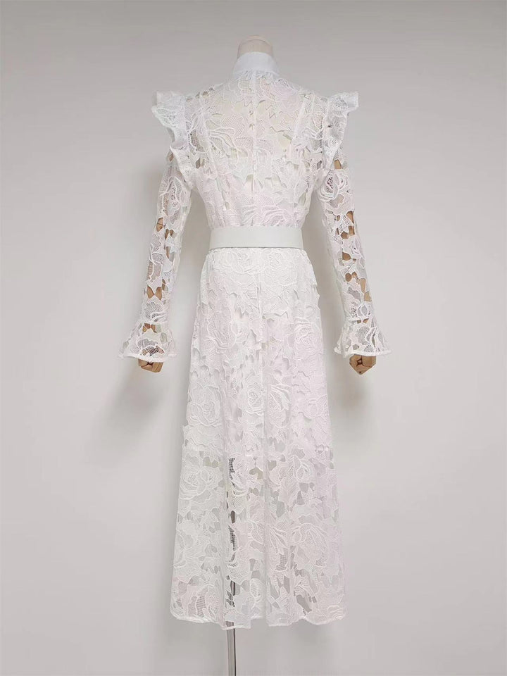 Emma Embroidery Long-Sleeved Hollow Dress