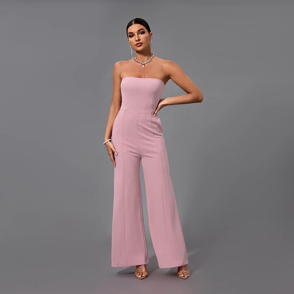 Temperament Solid Color Tube Top Jumpsuit