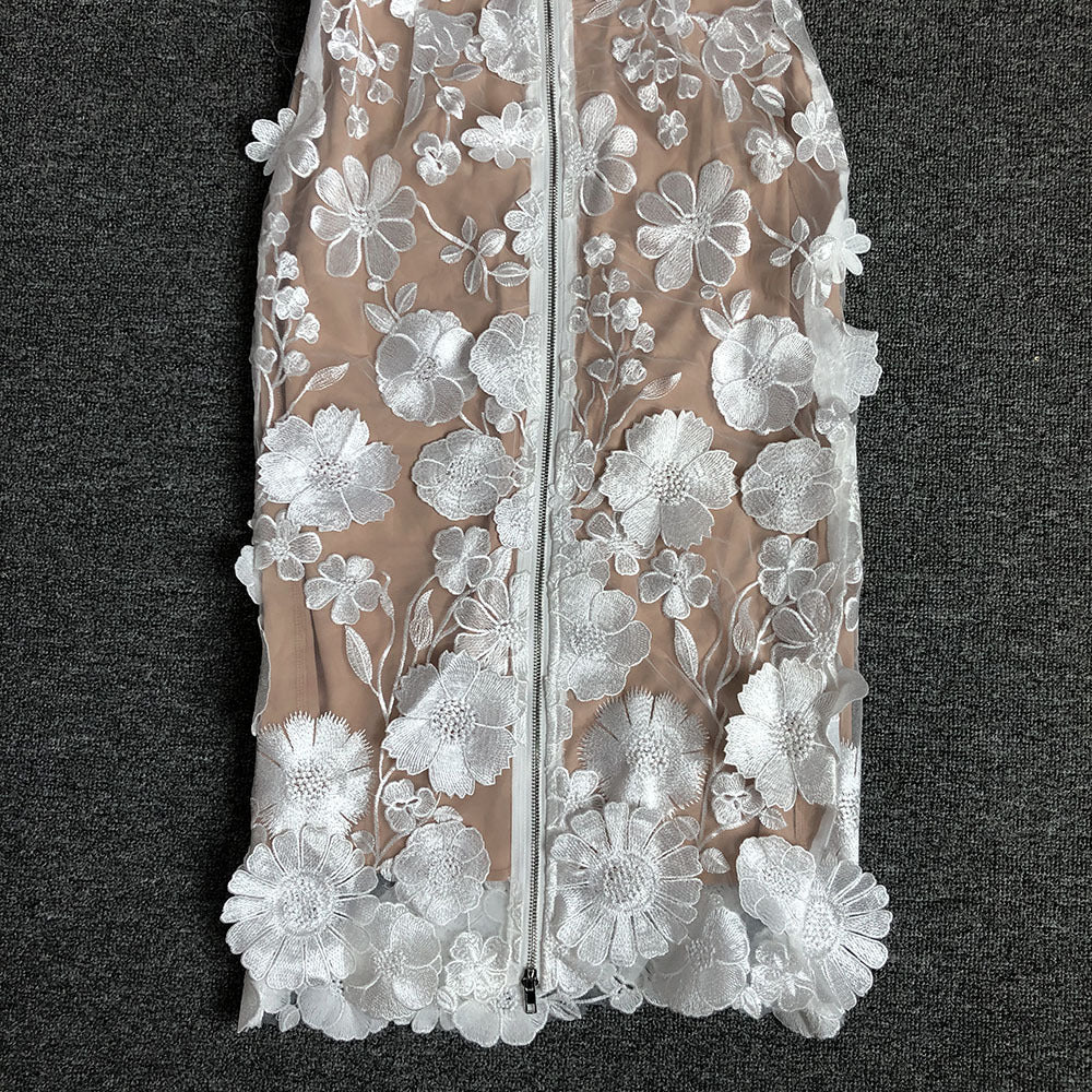 Anais White Lace Flower Off-shoulder Dress