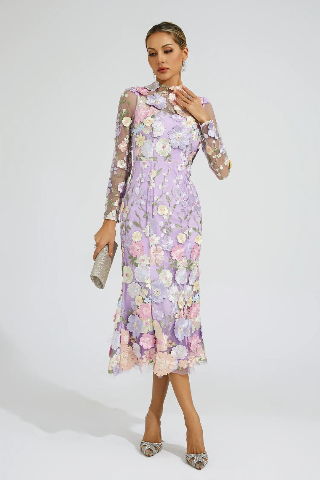 Elegant Embroidered Three-dimensional Flower Dress