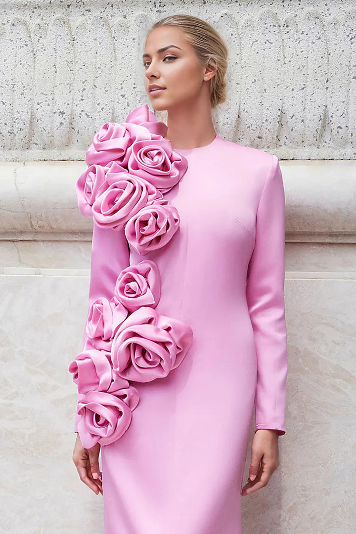 Temperament Three-dimensional Flower Long-sleeved Dress