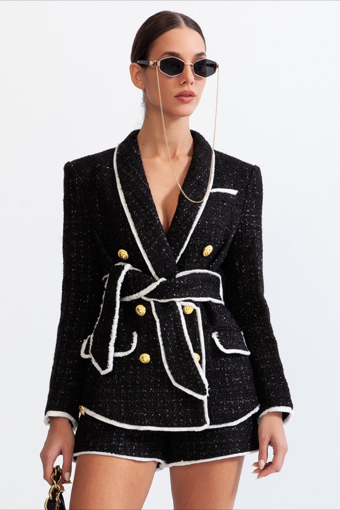 Tweed Suit With Belt Two-piece Set