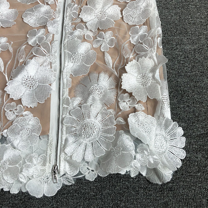 Anais White Lace Flower Off-shoulder Dress