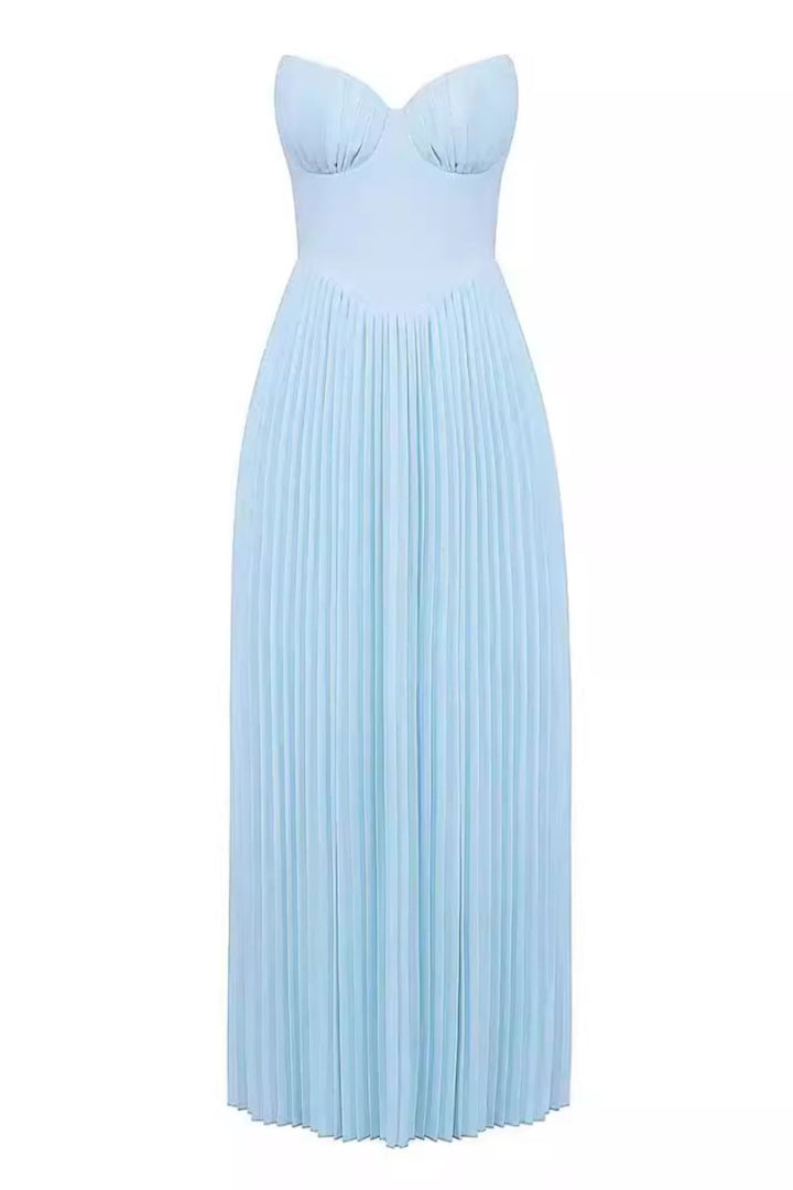 Tube Top Pleated Solid Color Maxi Dress