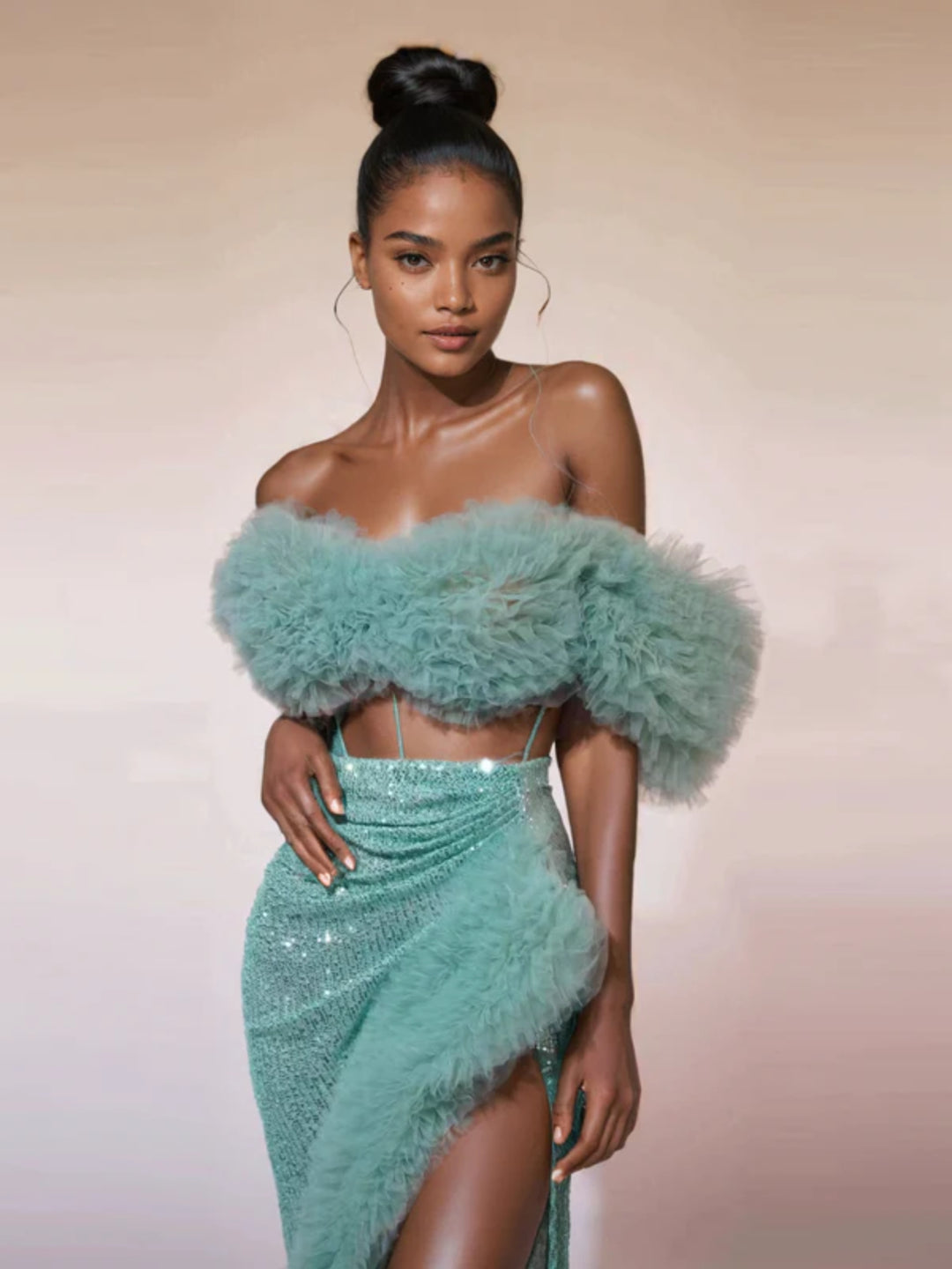 Ruffle Sequined Skirt Two-piece Set