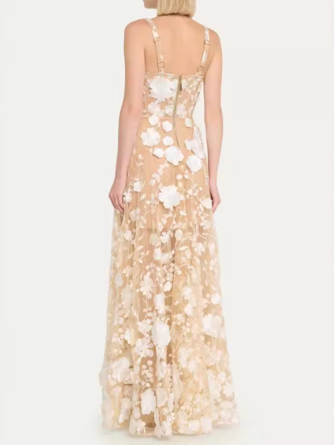 Michael Off-white 3D Floral  Maxi Dress