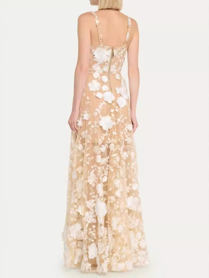 Michael Off-white 3D Floral  Maxi Dress