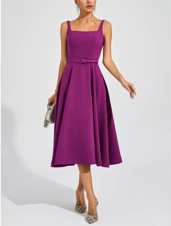 Elegant One-word Shoulder Solid Color Dress