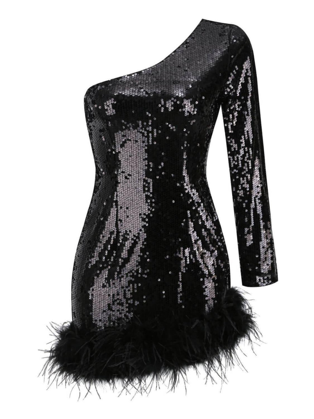 Elegant Sequined Feather Mini Dress