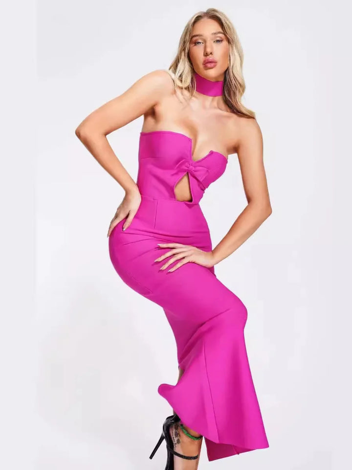 Elegant Bow Tube Top Hollow Dress