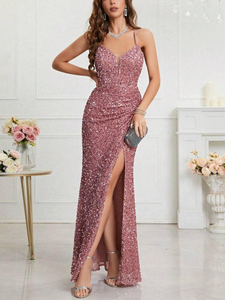 Elegant Suspender Sequin Maxi Dress