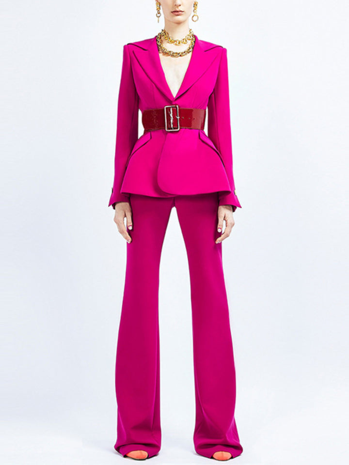 Rose Red Suit Two-piece Set with Belt