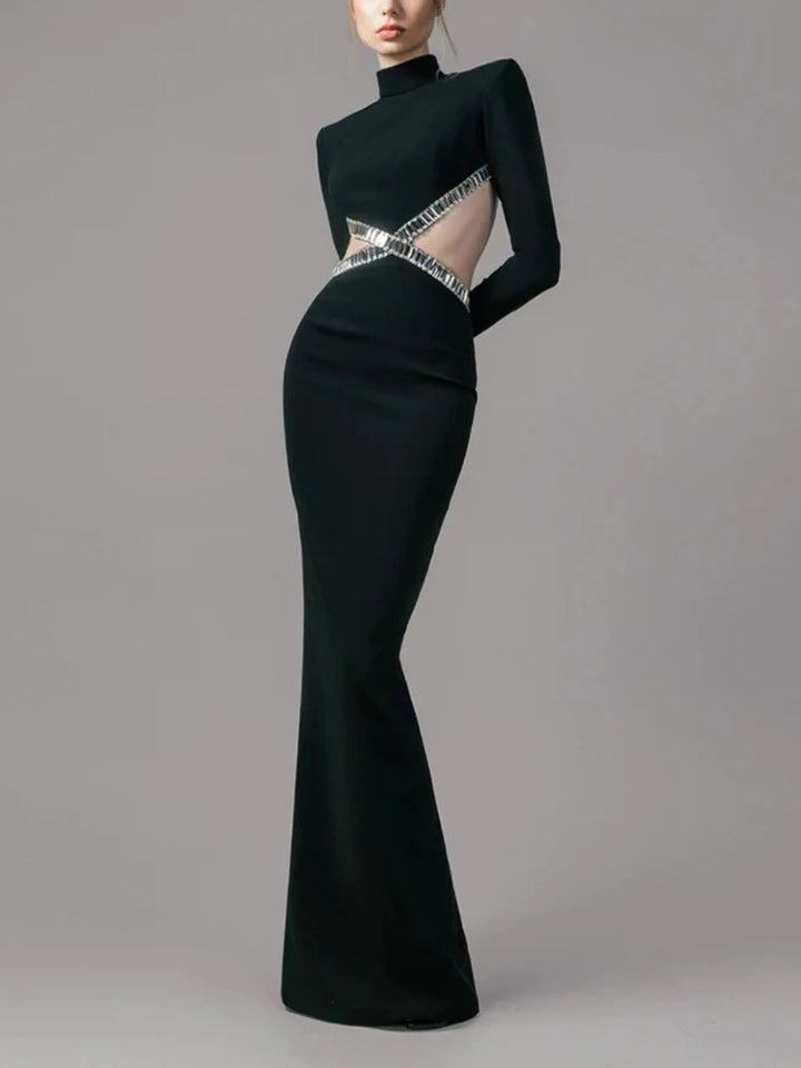 Black Diamond Backless Bandage Maxi Dress