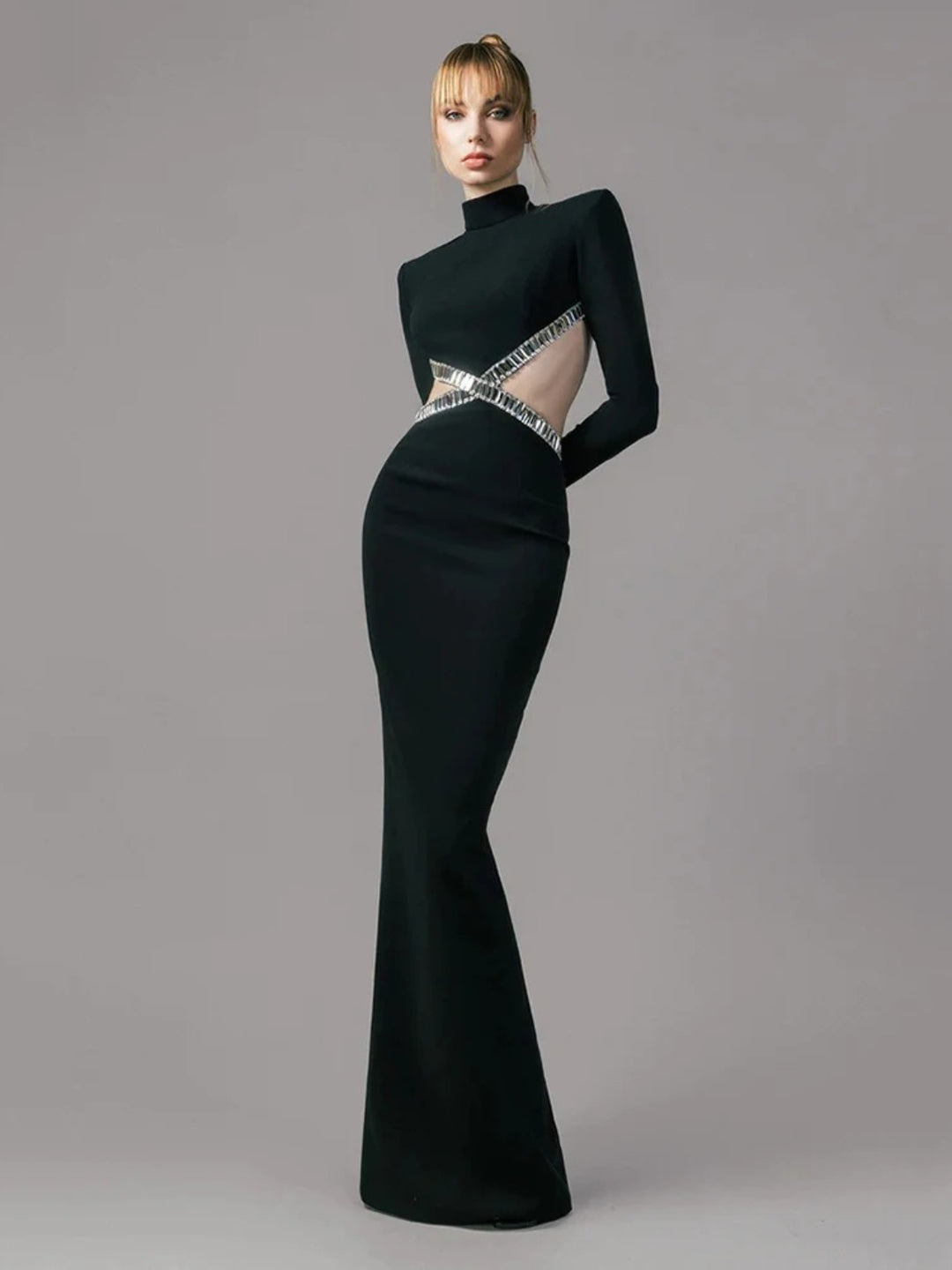 Black Diamond Backless Bandage Maxi Dress