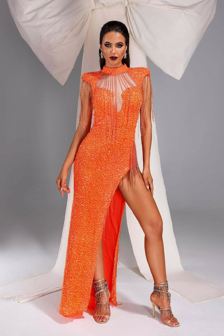 Elegant Tassel Hollow Sequin Maxi Dress