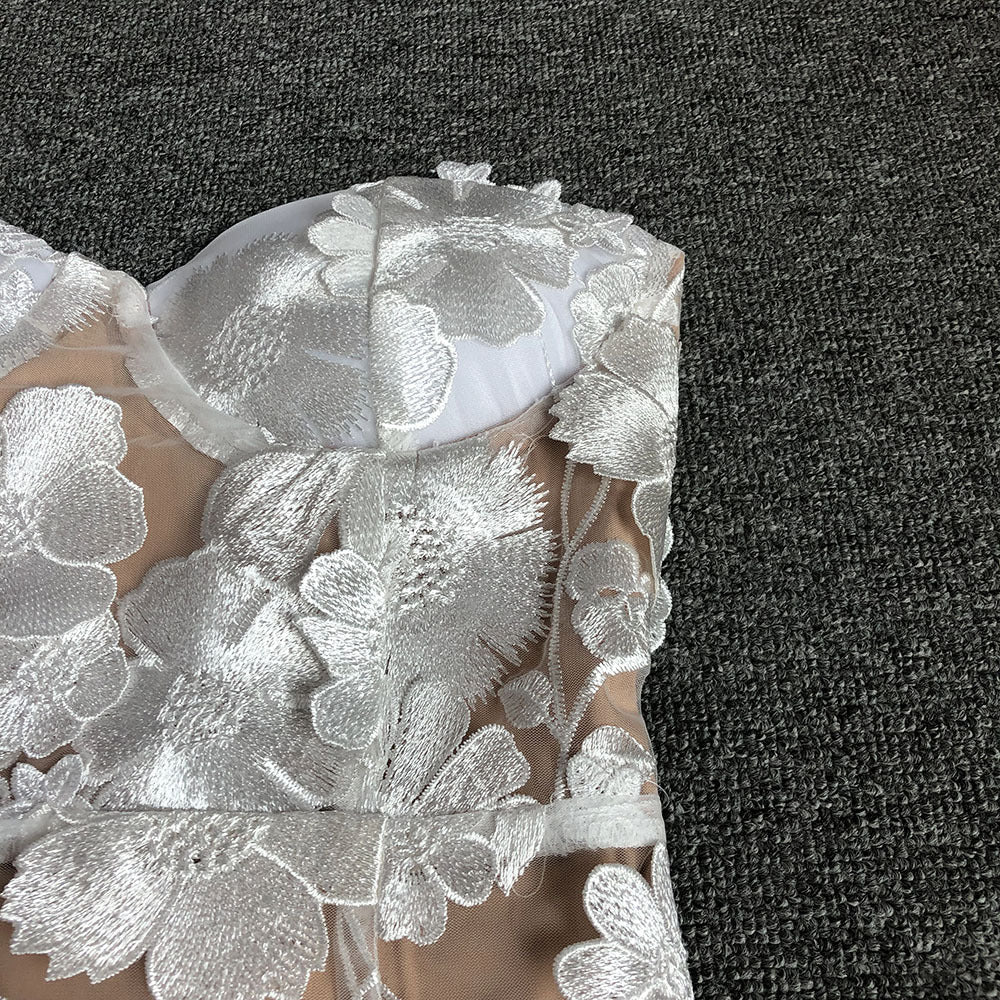 Anais White Lace Flower Off-shoulder Dress