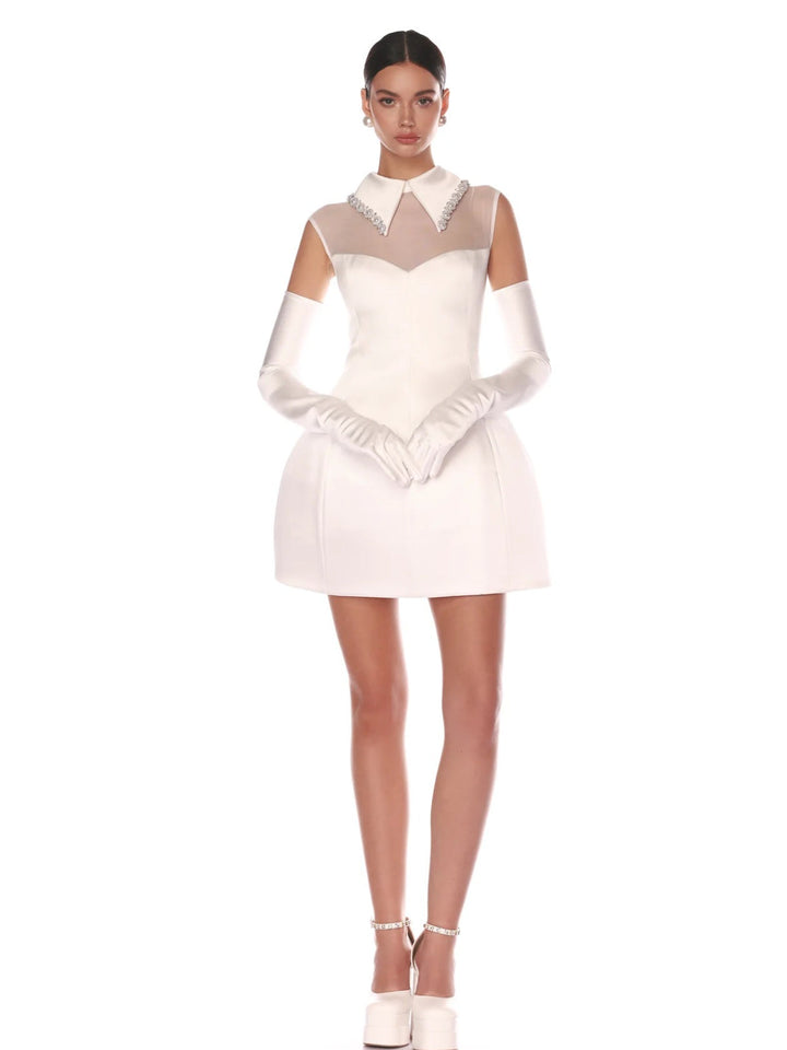 Elegant Pure White Mesh Mini Dress