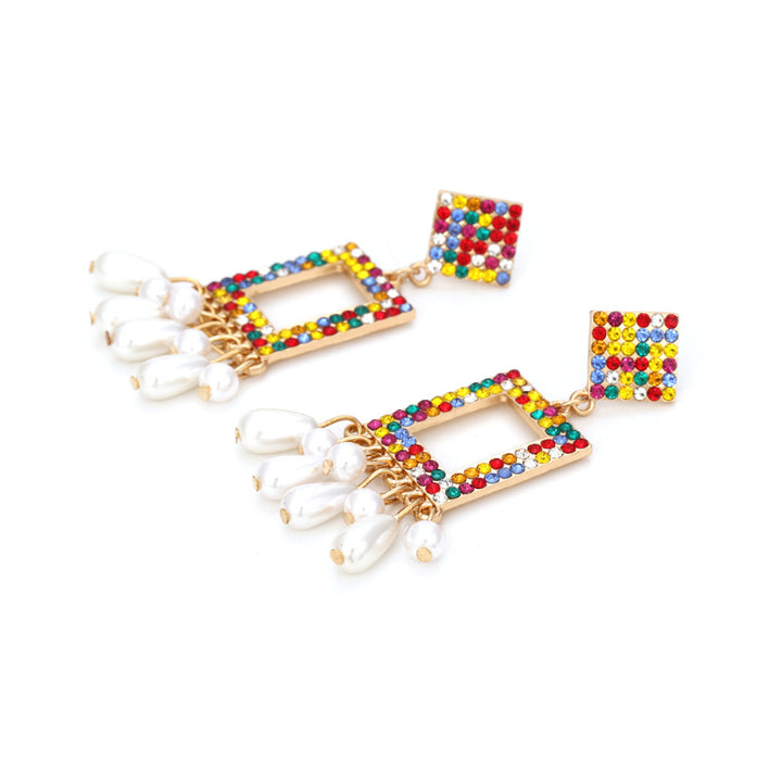 Pearl Fringed Geometric Earrings