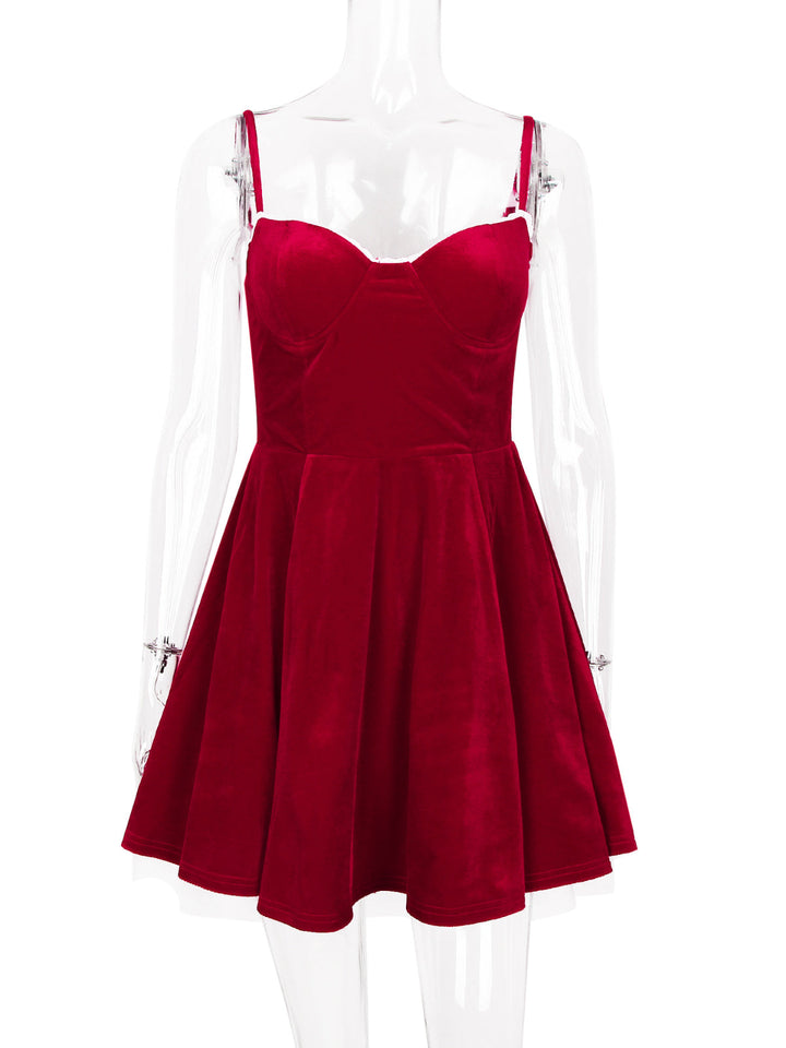 Red Velvet Suspender Mesh Mini Dress