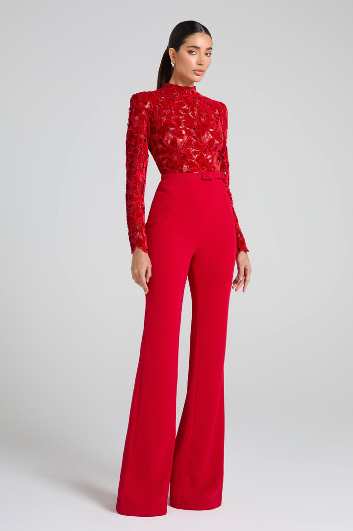 Embroidered Red Jumpsuit