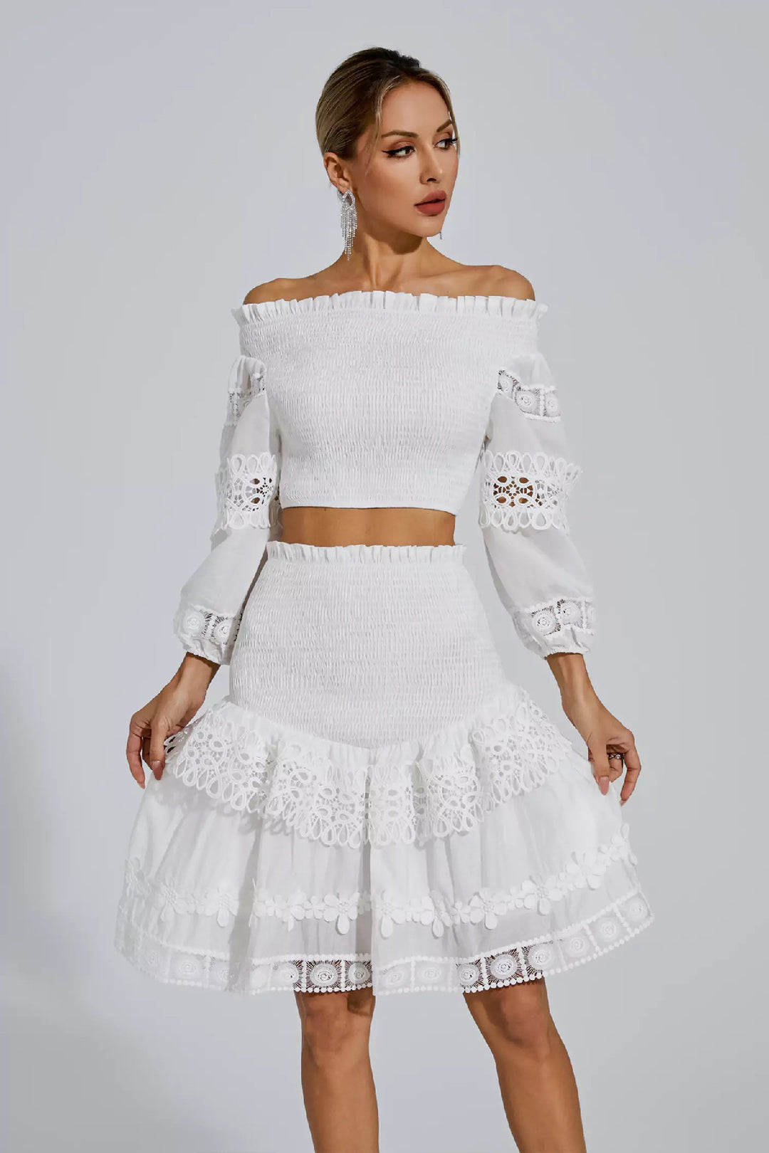 Fashion Embroidery Lace Ruffle Edge Two-piece Set