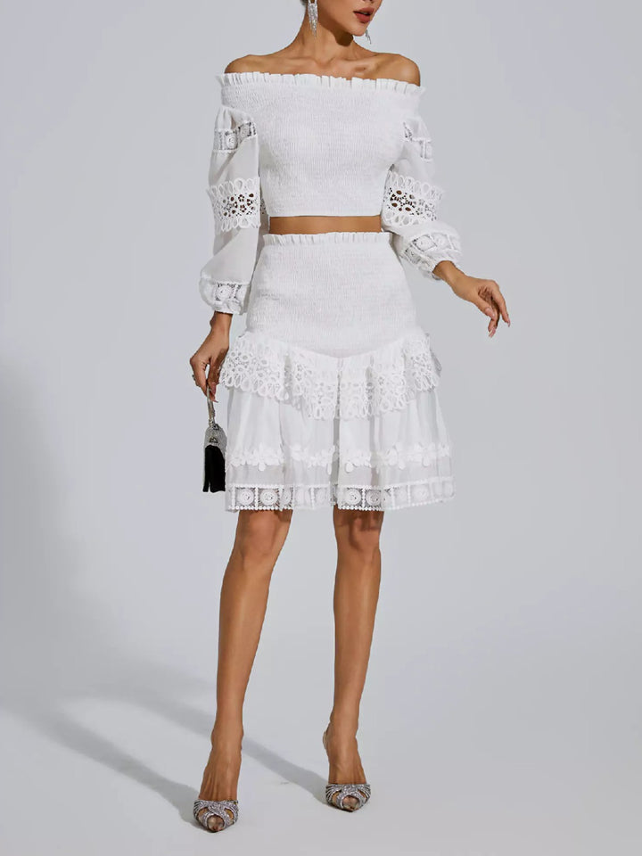 Fashion Embroidery Lace Ruffle Edge Two-piece Set