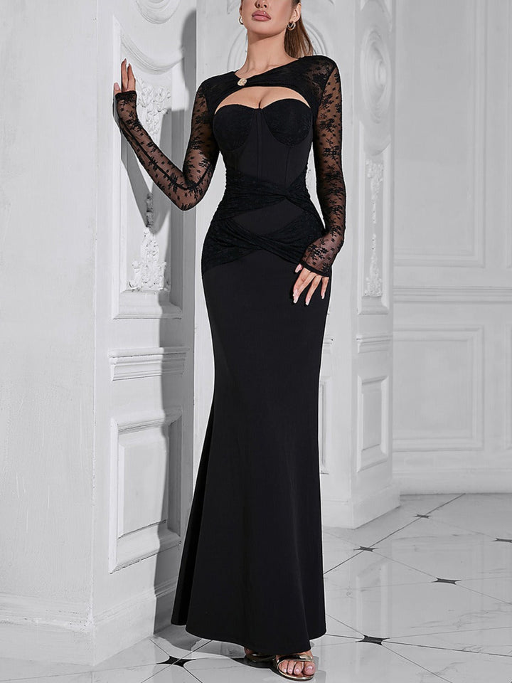 Elegant Black Hollow Stitching Maxi Dress