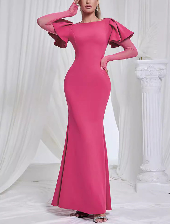 Elegant Solid Color Ruffle Dress