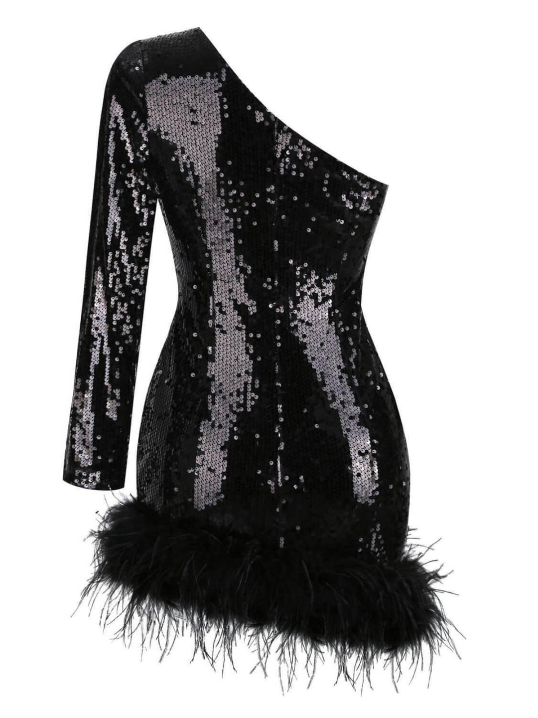 Elegant Sequined Feather Mini Dress