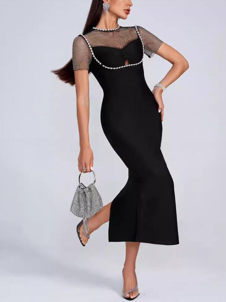 Elegant Diamond Mesh Maxi Dress