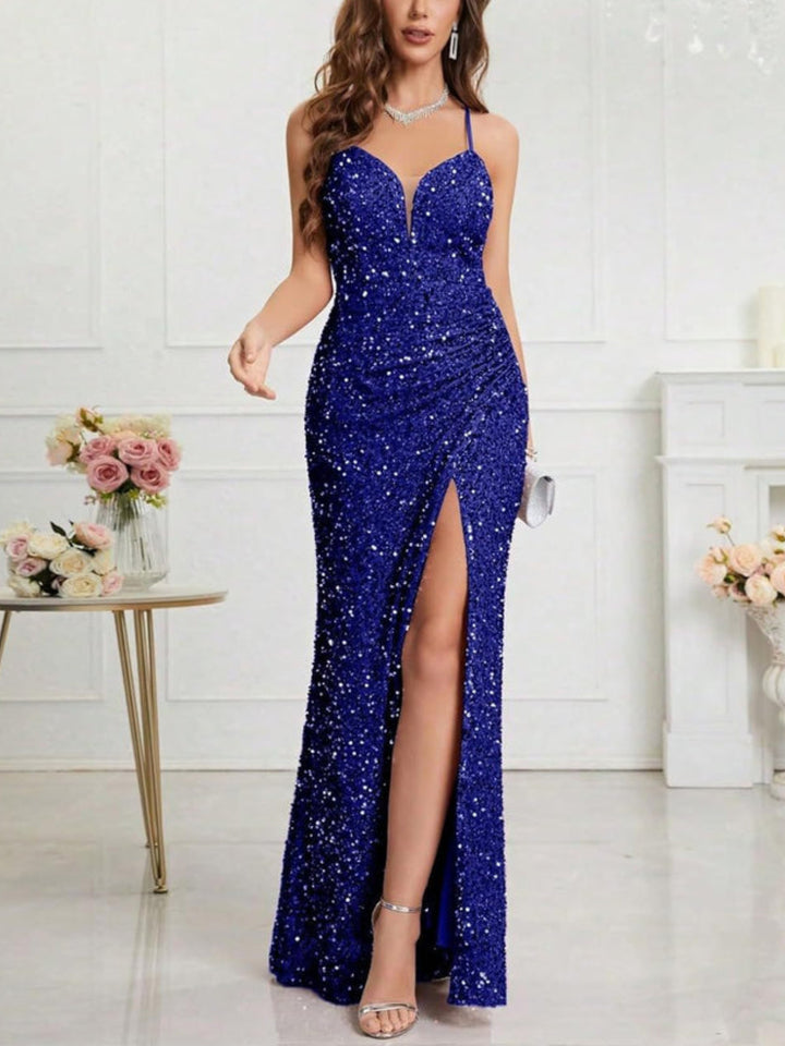 Elegant Suspender Sequin Maxi Dress