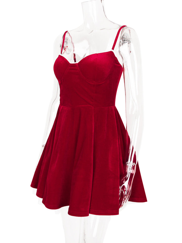 Red Velvet Suspender Mesh Mini Dress