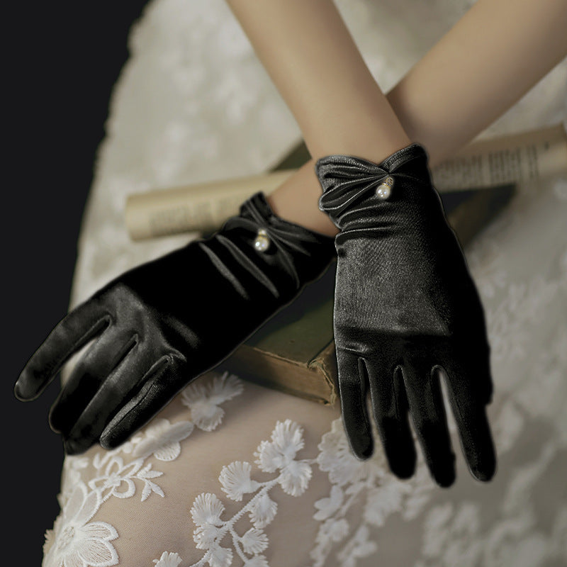 Pearl Velvet Short Gloves