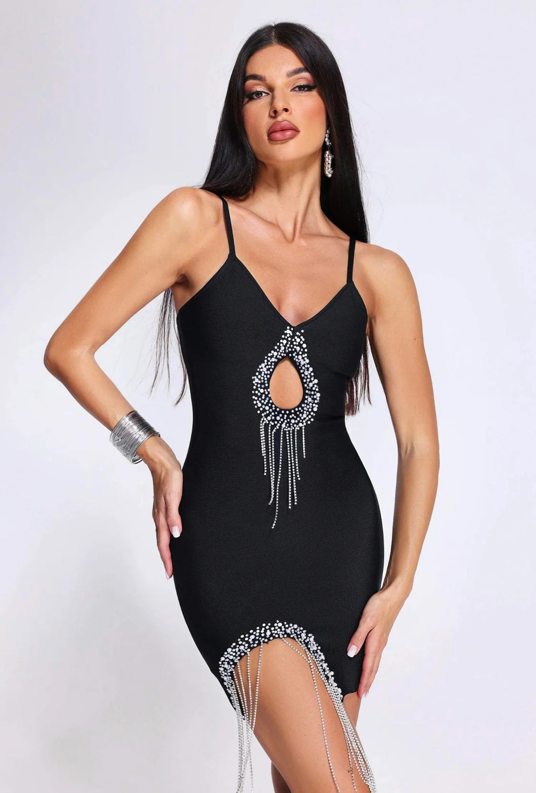 Elegant Tassel Nail Drill Hollow Mini Dress